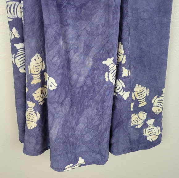 Young Fashion‎ Indonesian Fish Babydoll Rayon Sun Dress Smocked Purple Tropical - Picture 3 of 10